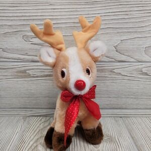 Russ Berrie Roscoe Rudolph Reindeer Plush Deer Red‎ Polk A Dot Bow Christmas Vtg